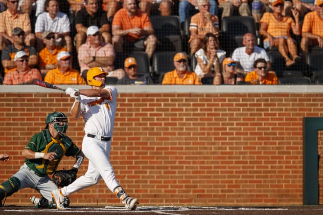 Tennessee first baseman Luc Lipcius hits a home run against Wright State.