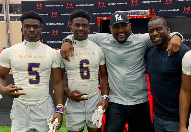 Andrew and Michael Harris with Ray Lewis and Lo Wood of Excel Speed at a recent Under Armour camp.