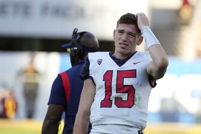 Arizona quarterback Will Plummer injured his throwing shoulder against Cal but finished the season without missing any time in 2021 before participating in 14 of 15 practices this spring.
