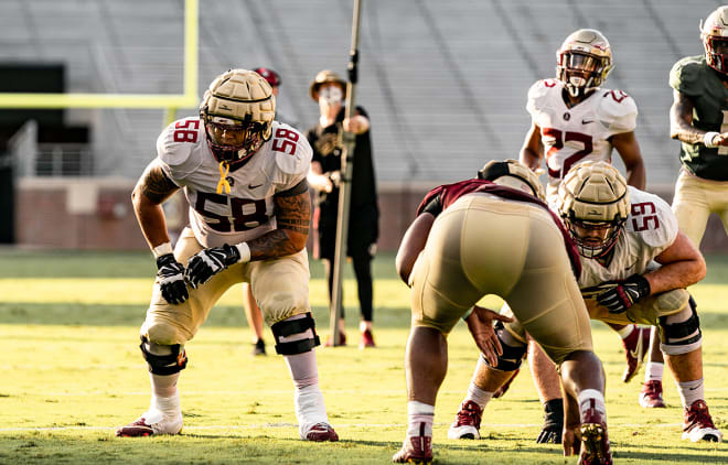 Offensive tackle Devontay Love-Taylor (58) will miss the remainder of FSU's 2020 football season.