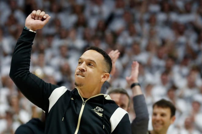 Purdue football head coach Ryan Walters attends the NCAA men s basketball game between the Purdue Boilermakers and the Michigan State Spartans, Sunday, Jan. 29, 2023, at Mackey Arena in West Lafayette, Ind. 