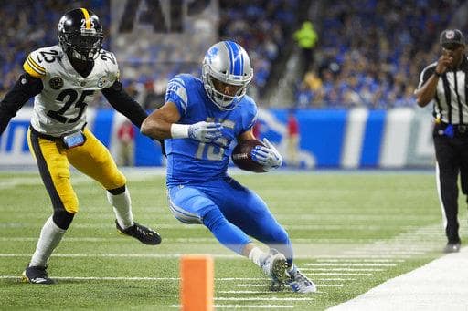 Former Notre Dame wide receiver Golden Tate leads the Detroit Lions in receptions (43) and receiving yards (443) through seven games this season. Tate has two receiving touchdowns.