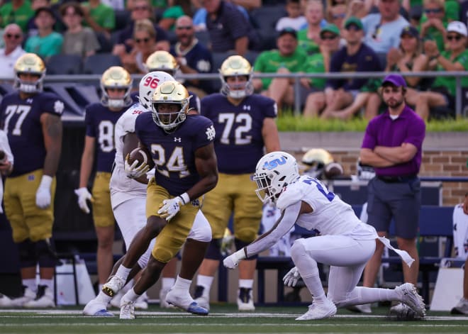 Jadarian Price (24) was one of eight different players who scored a touchdown for Notre Dame on Saturday.