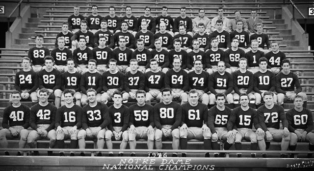 Bill "Moose" Fischer (72, second from right in front row) never lost at Notre Dame from 1946-48.