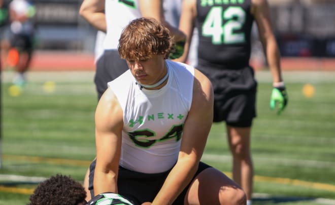 Gilbert (Ariz.) Highland offensive lineman Caleb Lomu has been a standout on the camp circuit this offseason, and Cal is one of the programs in pursuit.