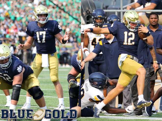 Notre Dame Fighting Irish quarterbacks Jack Coan and Tyler Buchner. 