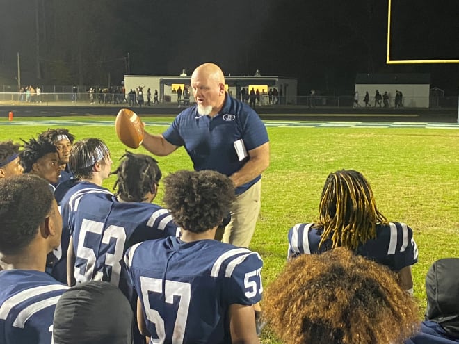 Dinwiddie Head Coach Bill Mills addresses his team following their 63-23 victory over Thomas Dale 11/4/2022