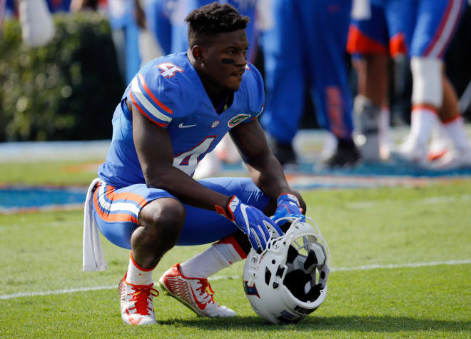 Nov 12, 2016; Gainesville, FL, USA; Florida Gators wide receiver Brandon Powell (4) works out prior to the game at Ben Hill Griffin Stadium.