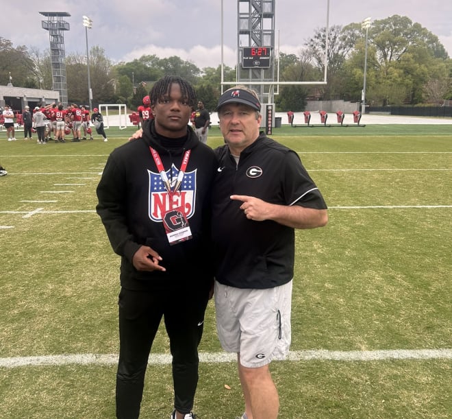 2026 Rivals100 athlete Derrek Cooper and Kirby Smart. Photo via Cooper's Twitter.