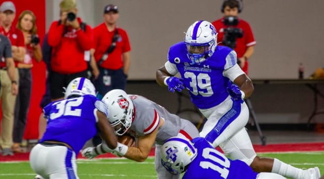 LB Geoffrey Brown leads the Indiana State defense.