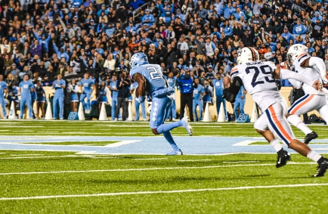 Wide receivers finding space, like Dyami Brown (pictured) did against UVA, was one of the keys to UNC's offense this fall.