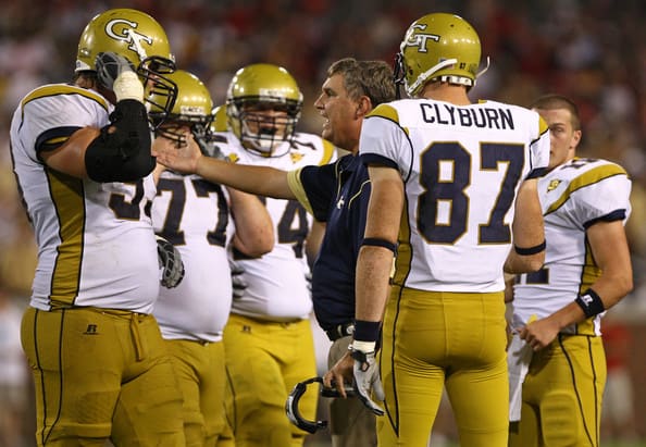 A much younger Paul Johnson gives his offense some direction in the 2008 game against Jacksonville State