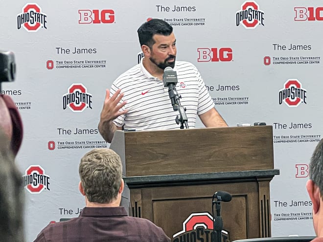 Ohio State coach Ryan Day met with the media on Tuesday. (Birm/DTE)