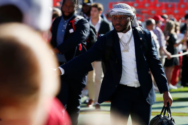 Georgia wide receiver De'Nylon Morrissette (23) enters Sanford Stadium before the start of a NCAA college football game against UAB in Athens, Ga., on Saturday, Sept. 23, 2023.
