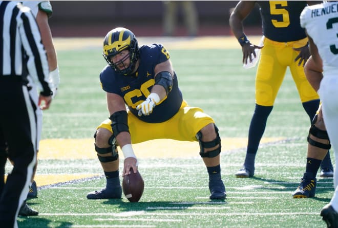 Michigan Wolverines football sixth-year senior center Andrew Vastardis is one of U-M's top IQ players on offense.