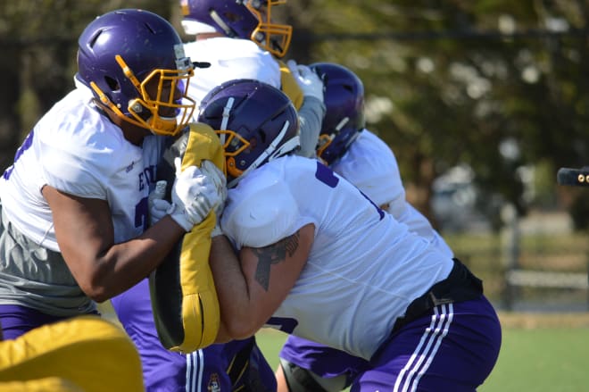 East Carolina fall practice continued on Tuesday with the team's first afternoon workout of the season.