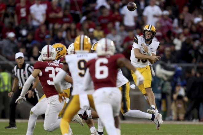 Fernando Mendoza attempts a pass against Stanford in Cal's Big Game victory Saturday at Stanford.