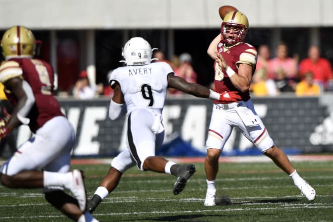 Dennis Grosel's first extended action came at Louisville in 2019 when then-starter Anthony Brown tore his ACL (Photo: Jamie Rhodes-USA TODAY Sports).