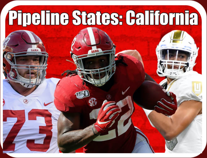 The Alabama Crimson Tide has stolen a lot of top prospects out of California including Jonah Williams, Najee Harris and Bryce Young (Graphic by Kyle Henderson).