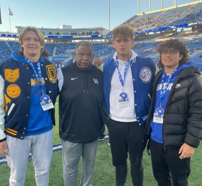 Left to right: TE Gavin Grover, UK's Vince Marrow, UK TE commit Tanner Lemaster, QB Danny O'Neil