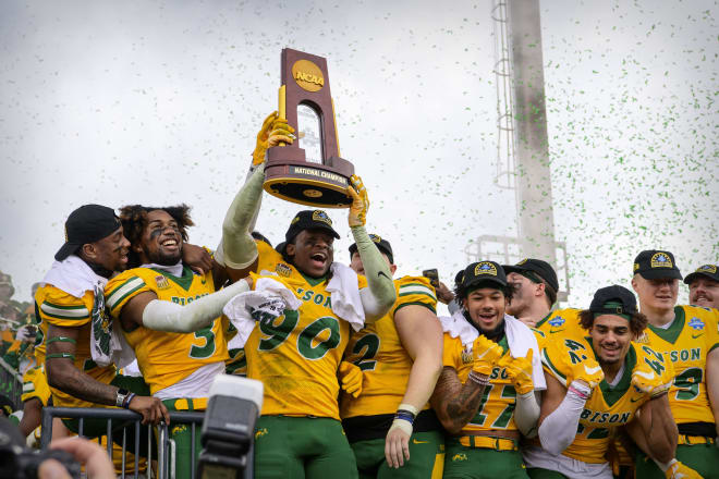 North Dakota State players celebrate winning the FCS title.