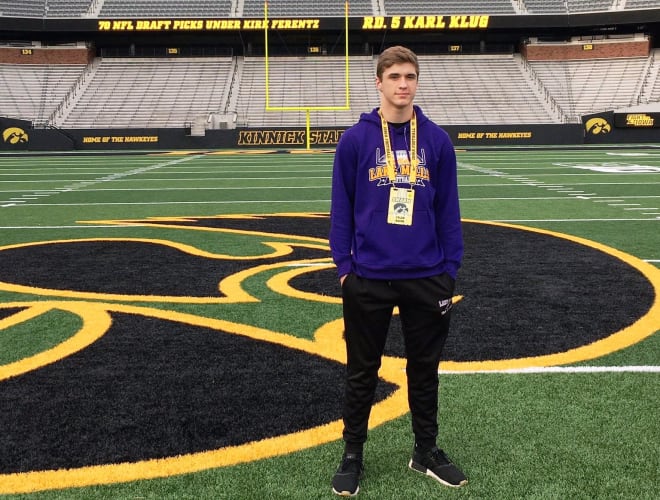 Class of 2021 in-state linebacker Caleb Bacon attended Iowa's junior day on Sunday.