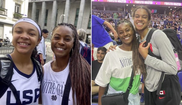 Notre Dame head coach Niele Ivey flew to Madrid, Spain, this weekend to watch two of her players, Hannah Hidalgo (left) and Cass Prosper (right) in international competition.
