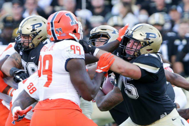 Left guard Spencer Holstege leads all Boilermaker offensive linemen with 18 career starts.