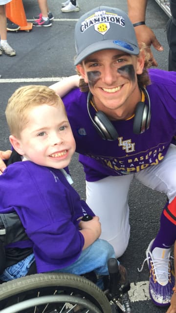 Colton Moore  became an LSU fan when he met Zach Watson and the rest of the LSU baseball team after it beat Arkansas in the 2017 SEC tournament finals