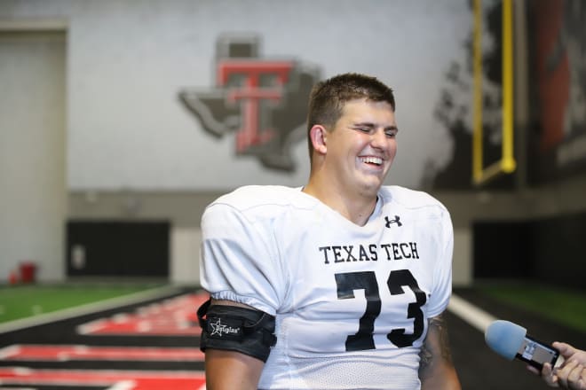 Texas Tech offensive lineman Dawson Deaton talks to the media Tuesday afternoon following practice.
