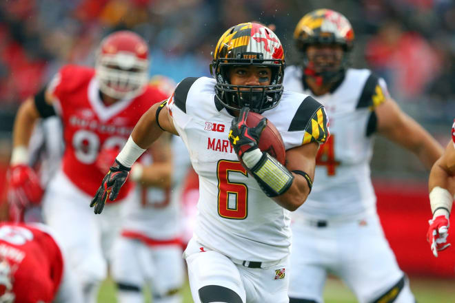 Maryland running back Ty Johnson in the open field.