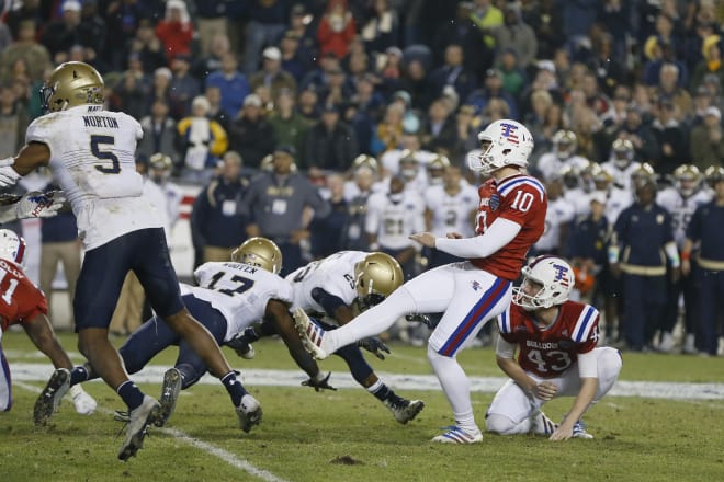 Junior kicker Jonathan Barnes kicked the game winning field goal as time expired to beat Navy in the Lockheed Martin Armed Forces Bowl. 