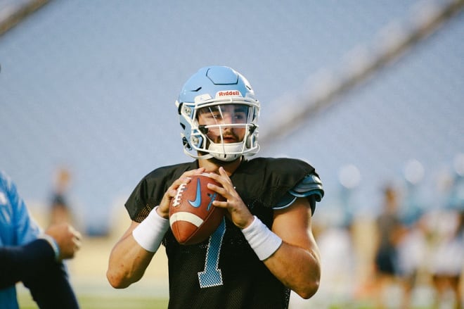 Newly-named blue team QB Sam Howell may be a true freshman, but he has older teammates' confidence. 