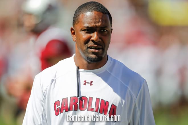 WR coach Bryan McClendon also works with the Gamecock punt returners.
