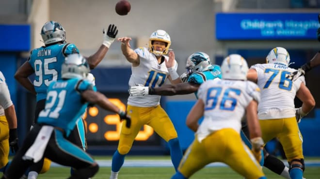 Forrest Lamp was busy protecting Rookie starting quarterback Justin Herbert on Sunday. (Photo: chargers.com)