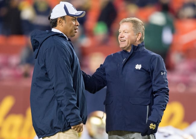 Navy used to be a gimme on Notre Dame's schedule, but not under head coach Ken Niumatalolo (left).