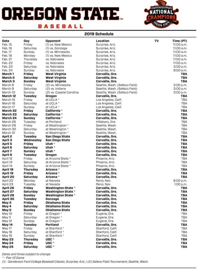 BeaversEdge - Oregon State Baseball Announces 2019 Schedule