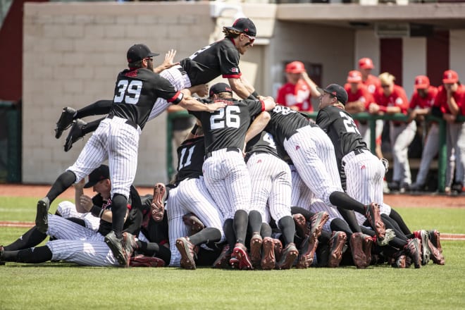 The Huskers dogpiled after clinching the Big Ten title on Sunday.
