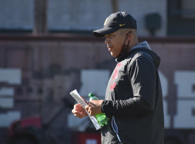 USC interim coach Donte Williams on the practice field Tuesday.