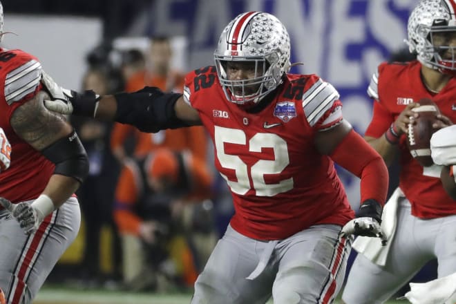 Ohio State right guard Wyatt Davis drops into pass protection