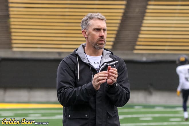 Cal defensive coordinator Peter Sirmon looks on during a practice earlier in the year.