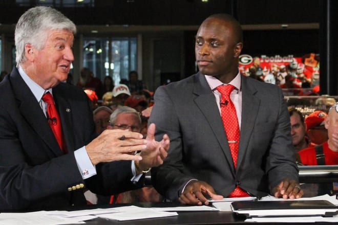 UGA athletes-turned-television sports broadcasters D.J. Shockley (right) and Chuck Dowdle (Photo: Emily Selby). 