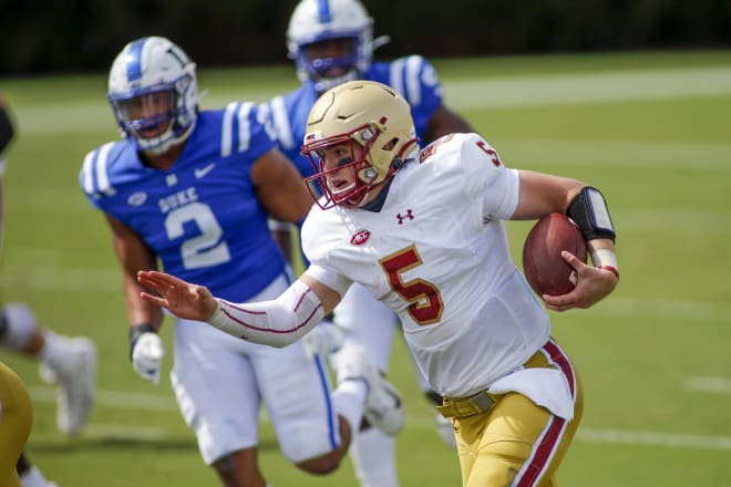 Boston College quarterback Phil Jurkovec will face his old Notre Dame teammates and coaches Saturday.