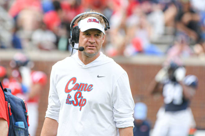 Head coach Lane Kiffin watches the Ole Miss Grove Bowl at Vaught-Hemingway Stadium in Oxford, Miss. on Saturday, April 15, 2023. 