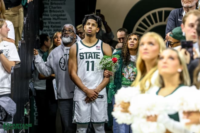 AJ Hoggard on senior night at the Breslin Center. Photo credit: Marvin Hall/Spartans Illustrated