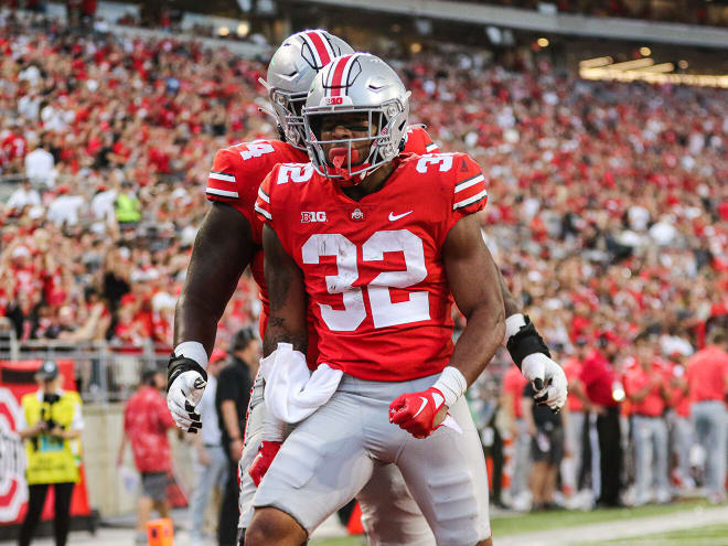 Ohio State running back TreVeyon Henderson was injured Saturday. (Birm/DTE)