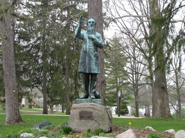 Former Notre Dame president Rev. William Corby's statue of granting absolution in the Battle of Gettysburg is a fixture on the Notre Dame campus.