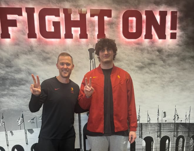 Aaron Dunn with USC head coach Lincoln Riley from his earlier unofficial visit during the spring.