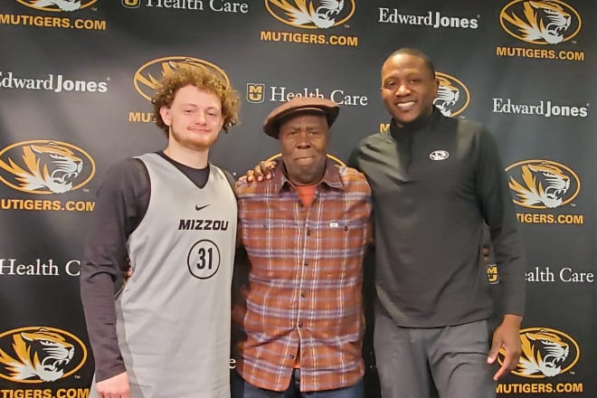 Missouri senior guard Ben Sternberg (left), sports psychologist Dr. Joe Carr (center) and Tigers head coach Dennis Gates (right).