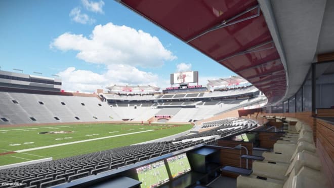 An artist rendering of the view from the west sideline at a remodeled Doak in 2025.